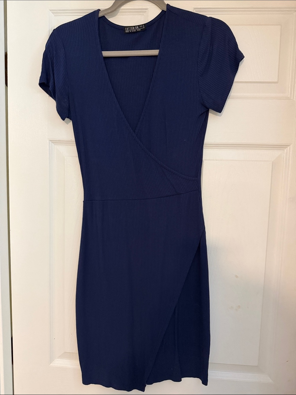 Cotton On Navy Ribbed Wrap-Front Mini Dress